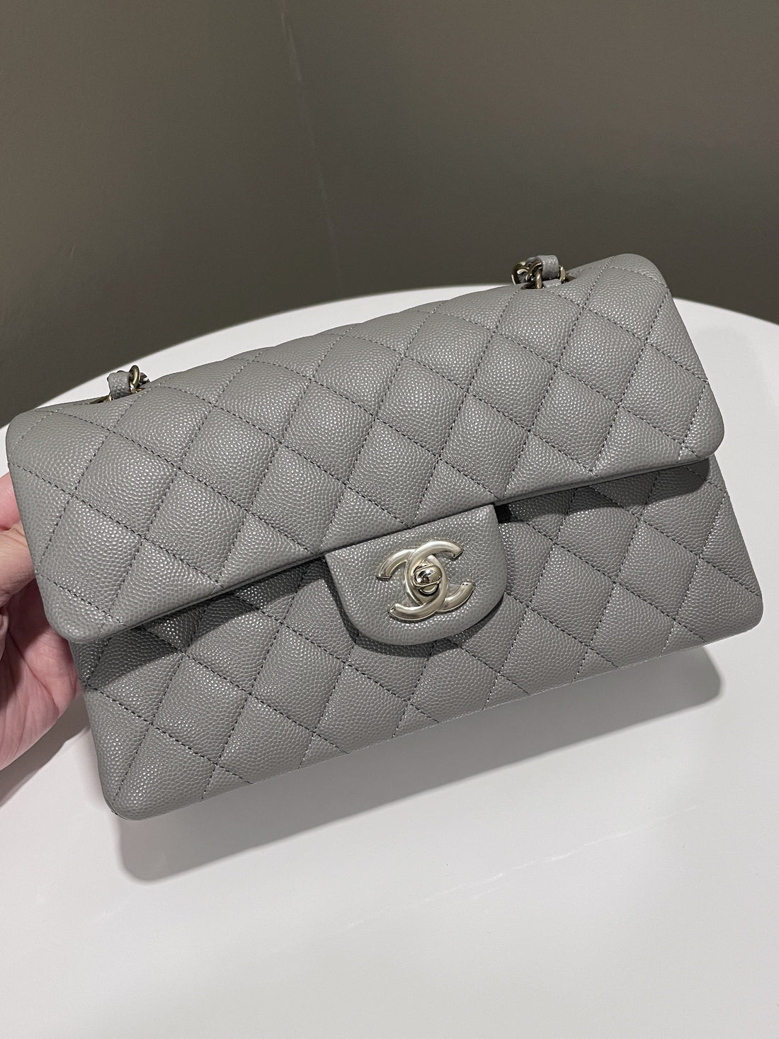 Chanel Classic Quilted Small Double Flap Grey Caviar - Bags