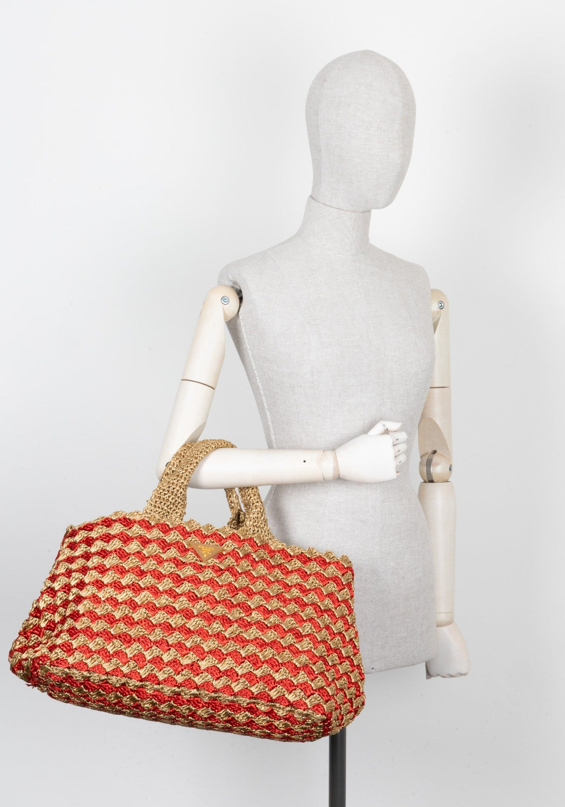 PRADA Tote Bag Raffia Gold Red - Handbag & Wallet Accessories