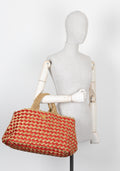 PRADA Tote Bag Raffia Gold Red - Handbag & Wallet Accessories - 2