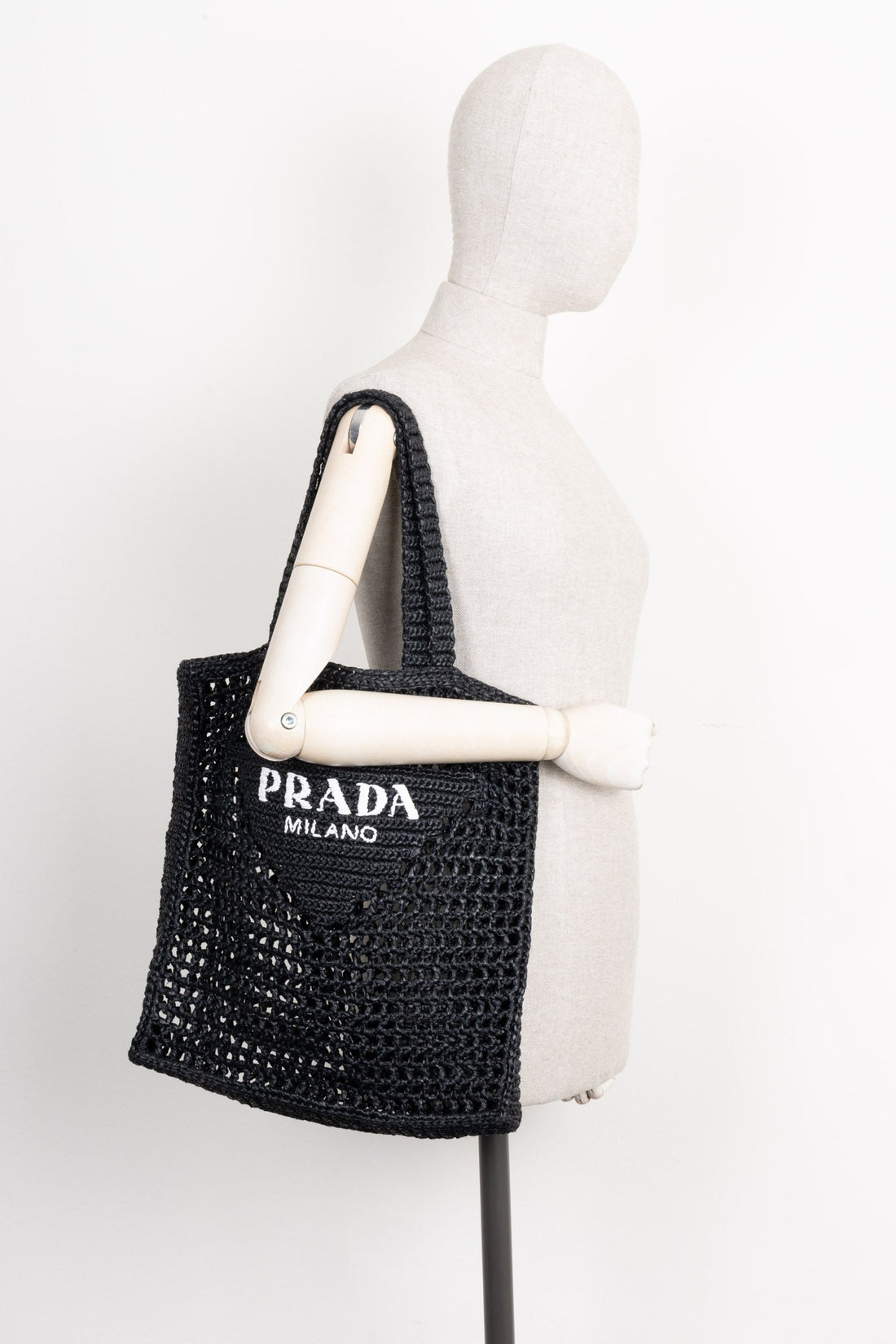 PRADA Crochet Raffia Tote Bag Black - Handbag & Wallet Accessories