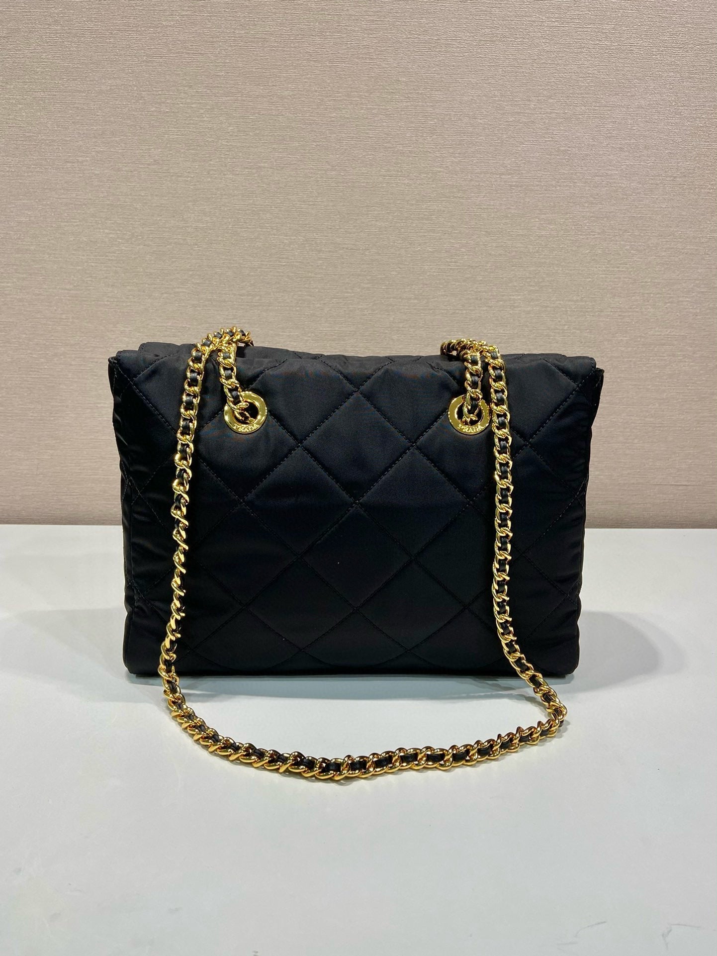 Prada Gold Chain Bag Black Re-Nylon