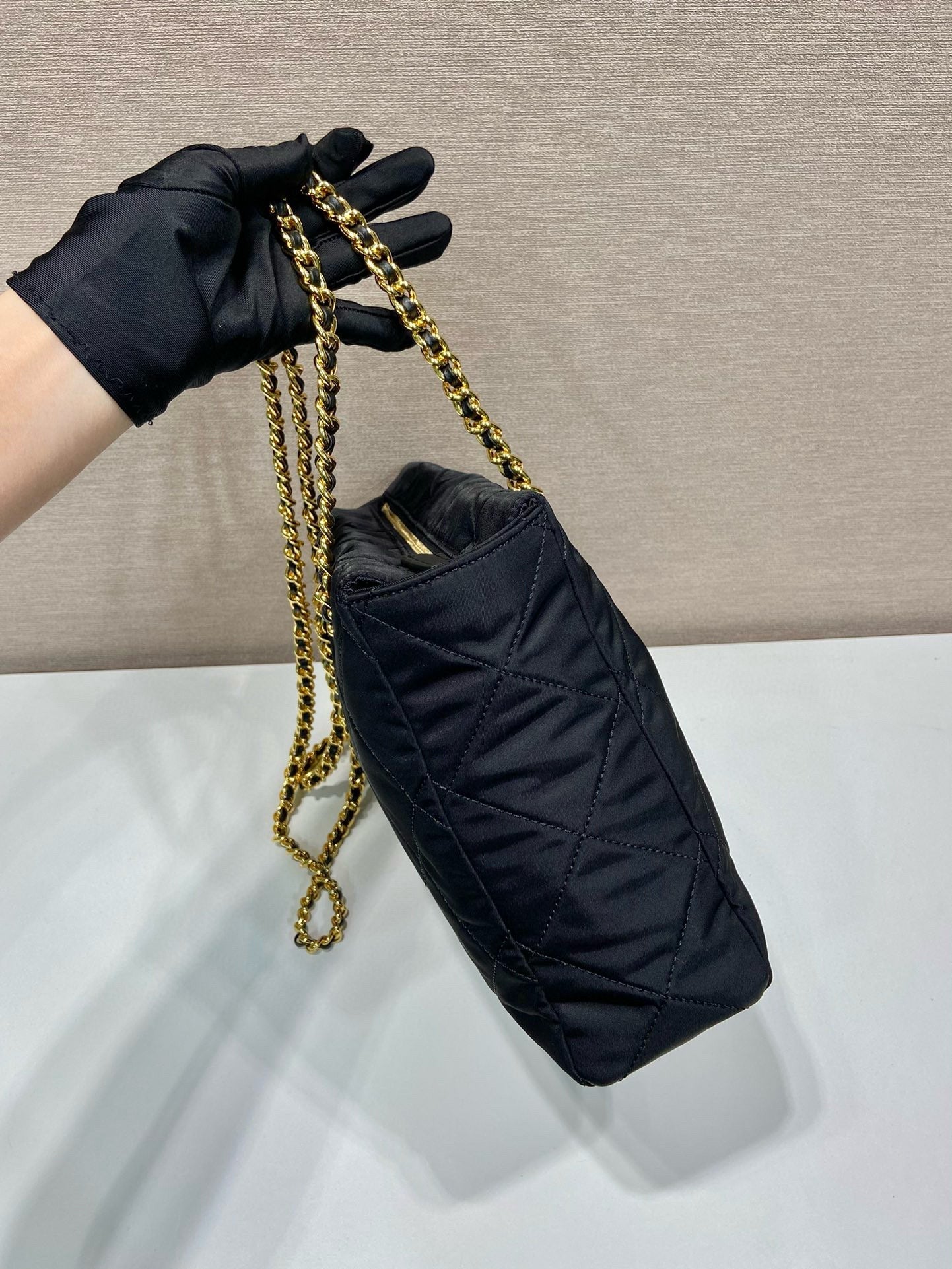 Prada Gold Chain Bag Black Re-Nylon