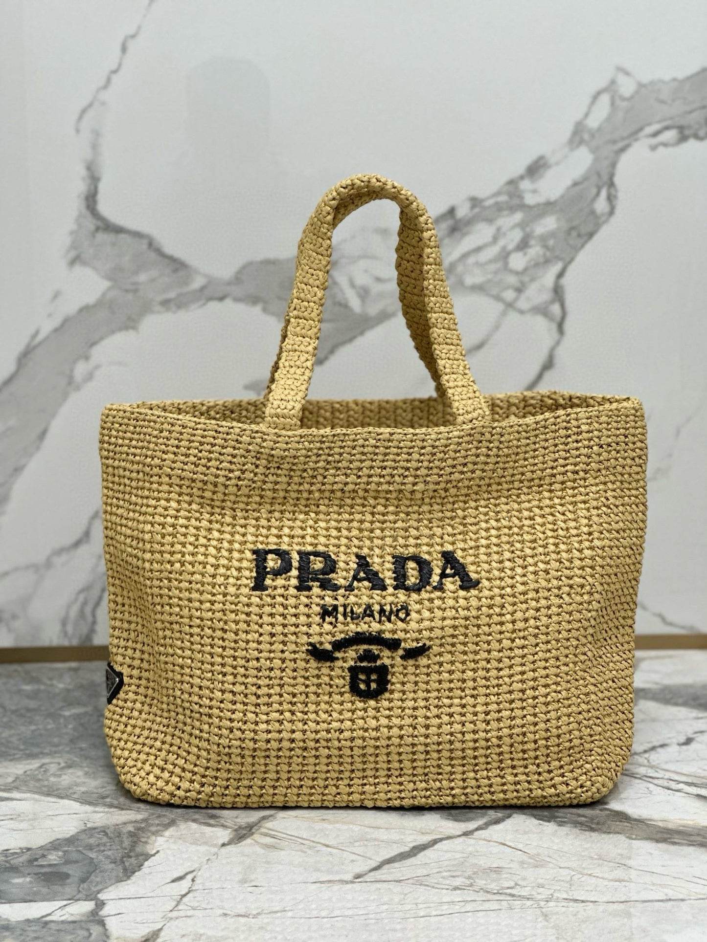 Prada Woven Tote Bag Beige Raffia