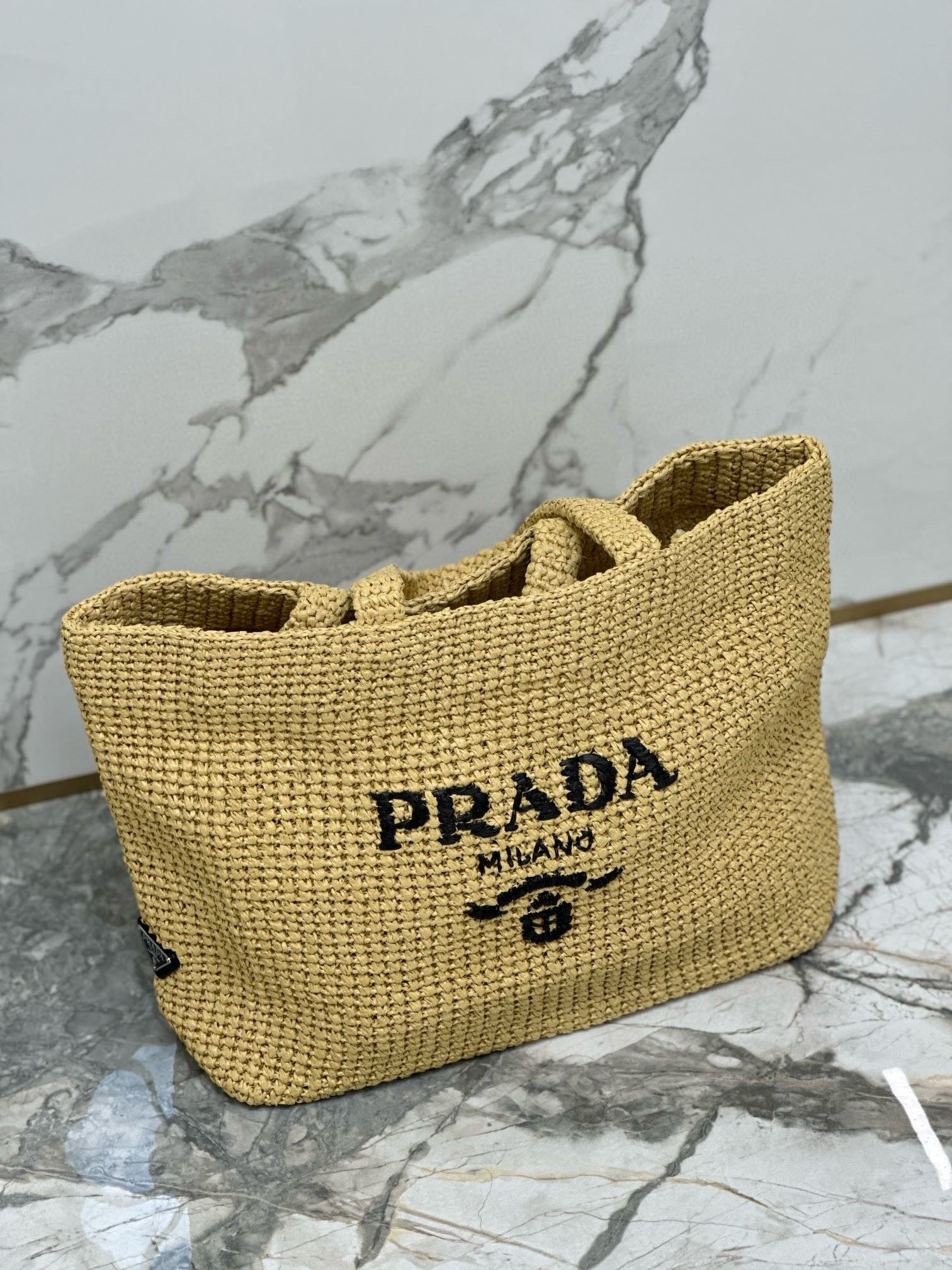 Prada Woven Tote Bag Beige Raffia