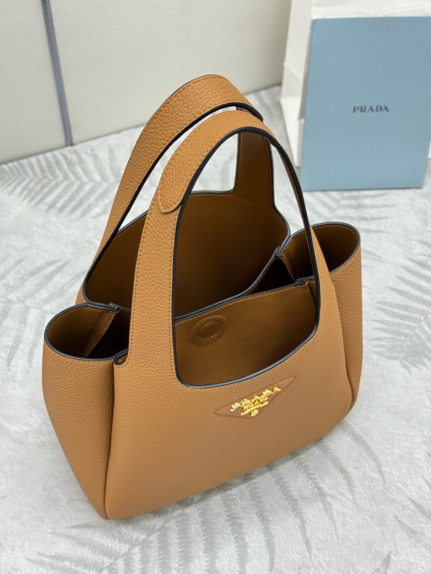Prada Medium Leather Tote Bag Caramel Calfskin