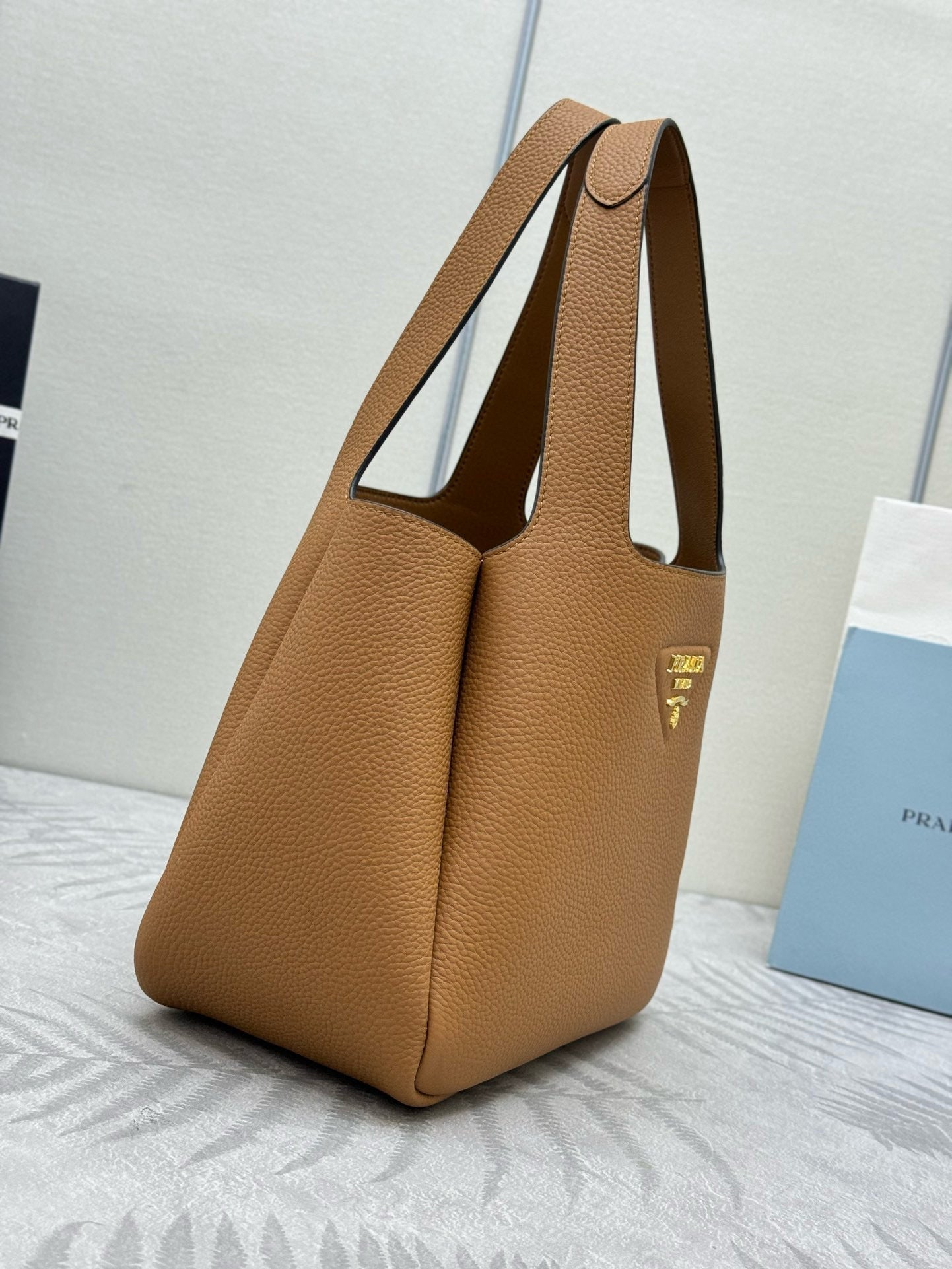 Prada Medium Leather Tote Bag Caramel Calfskin