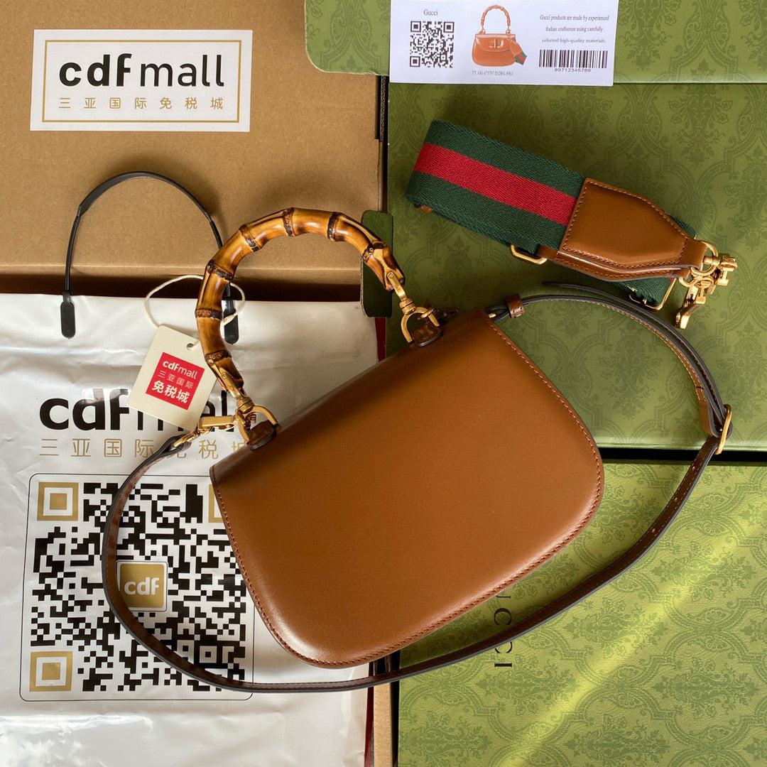 BAMBOO TOP HANDLE BAG 21 AUS BRAUNEM KALBSLEDER