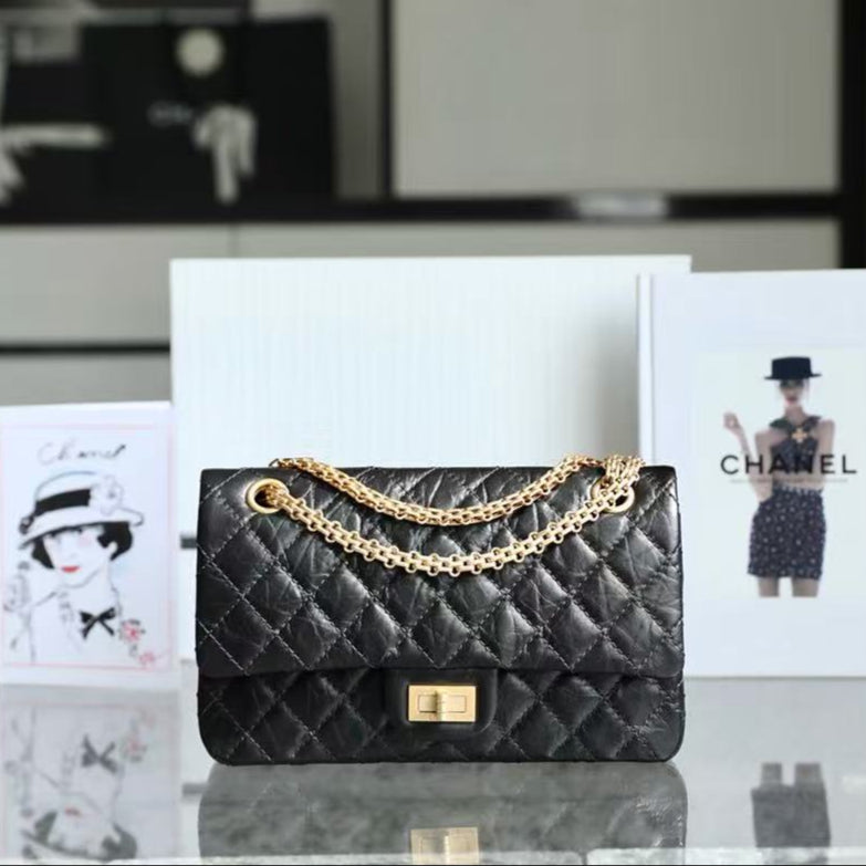 CHANEL Classic 2.55 Flap Bag 24cm Black Aged Lambskin - bag