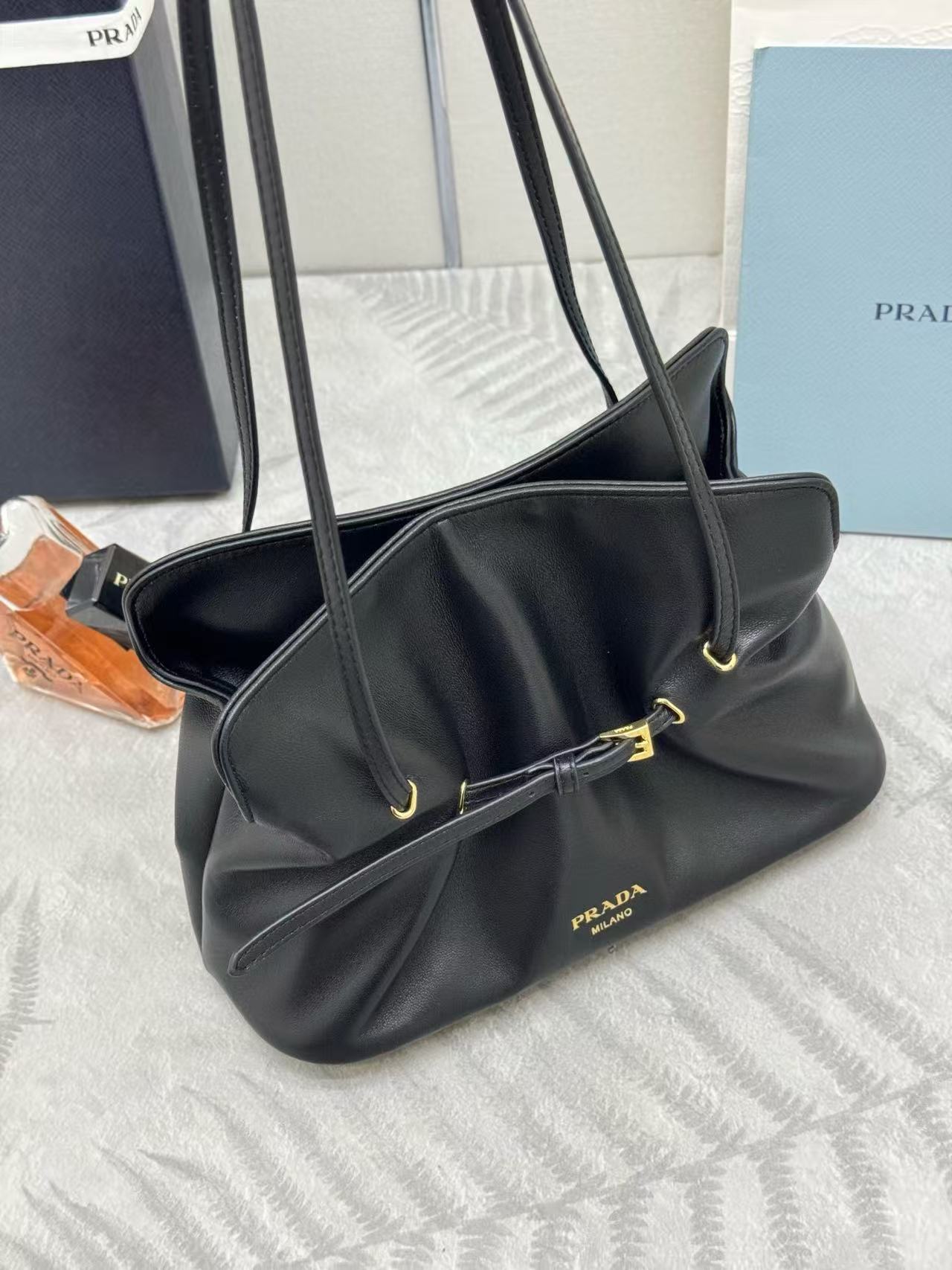 Prada Cloud Bag 25cm Black Sheepskin