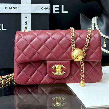 Chanel 2025 Mini Flap Bag 20cm Burgunder Lammleder