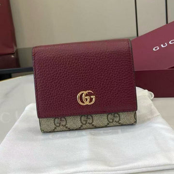 Gucci Marmont 12cm Geldbörse Ebenholzmix Rosso Ancora Rotes Canvas Leder