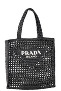 PRADA Crochet Raffia Tote Bag Black - Handbag & Wallet Accessories