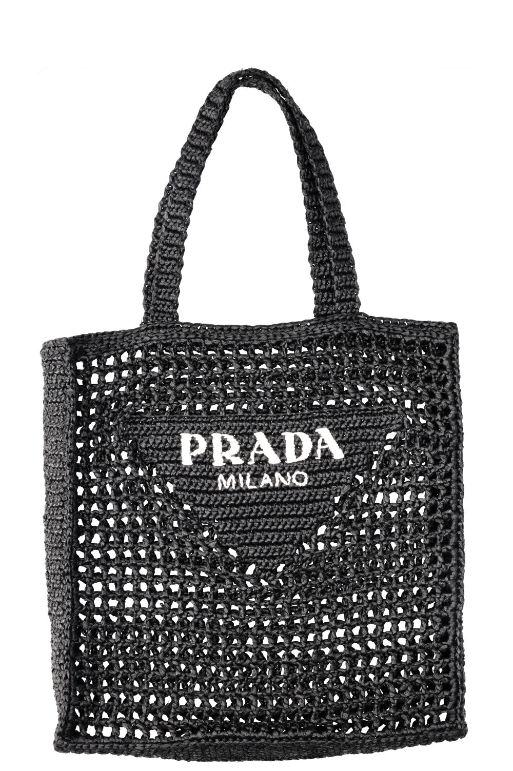 PRADA Crochet Raffia Tote Bag Black - Handbag & Wallet Accessories