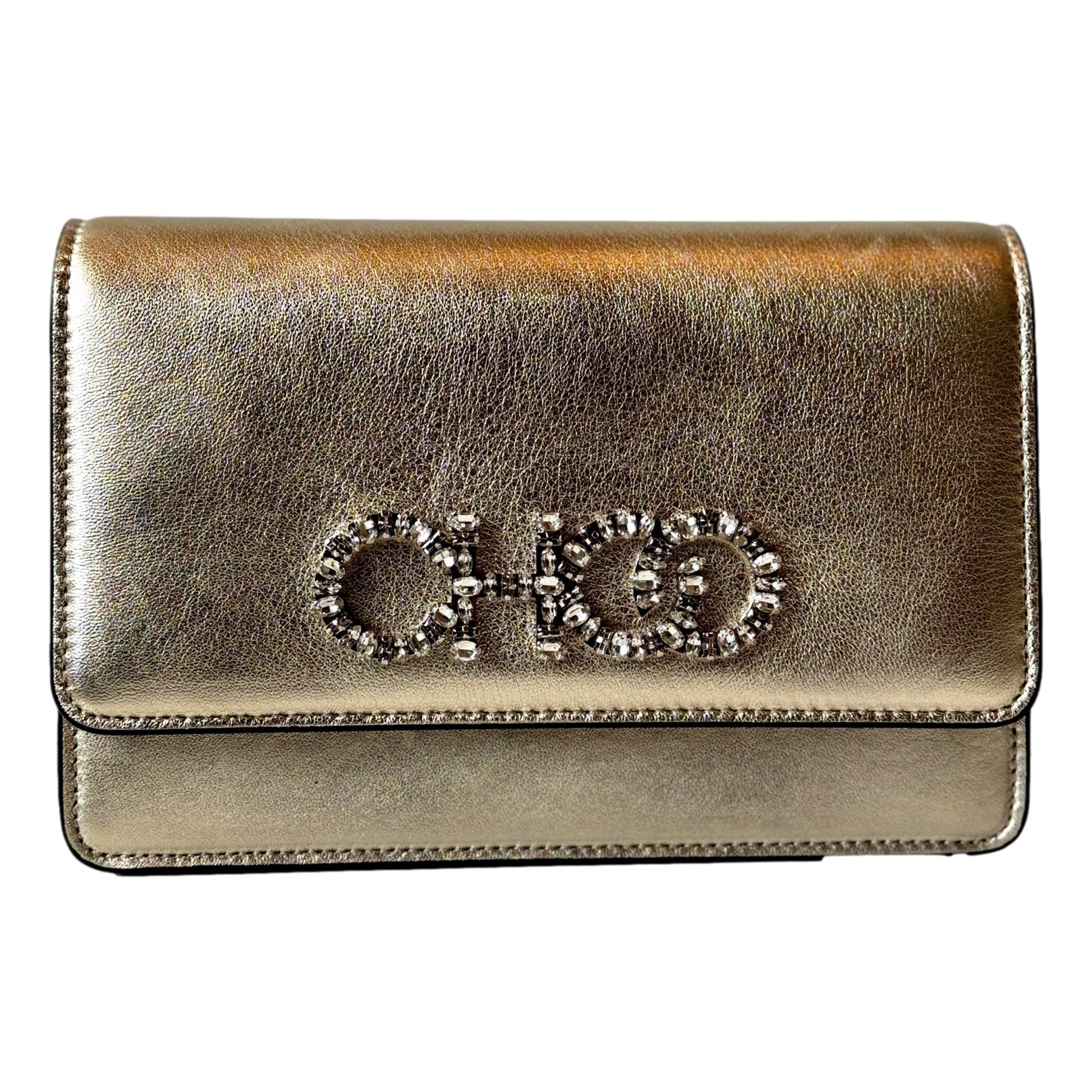 Jimmy Choo Kalina  Crossbody Clutch Bag Crystal Logo Metallic Gold - Handbags - 10