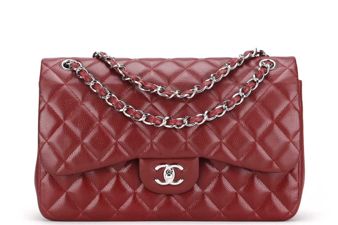 CHANEL CLASSIC FLAP (1533xxxx) JUMBO MAROON CAVIAR SILVER HARDWARE, WITH , DUST COVER & BOX - Bags