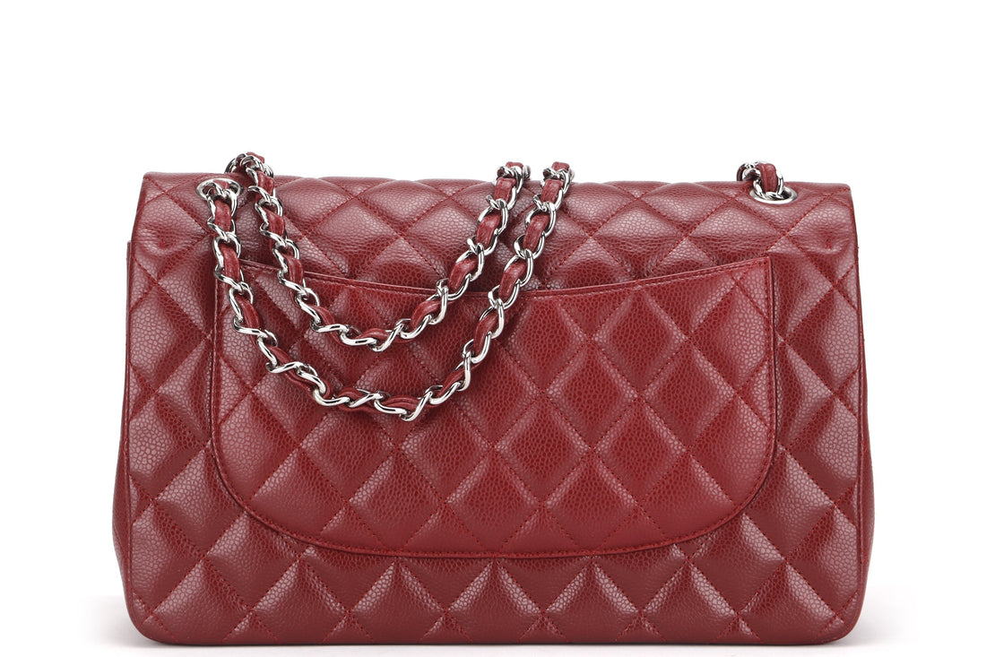 CHANEL CLASSIC FLAP (1533xxxx) JUMBO MAROON CAVIAR SILVER HARDWARE, WITH , DUST COVER & BOX - Bags