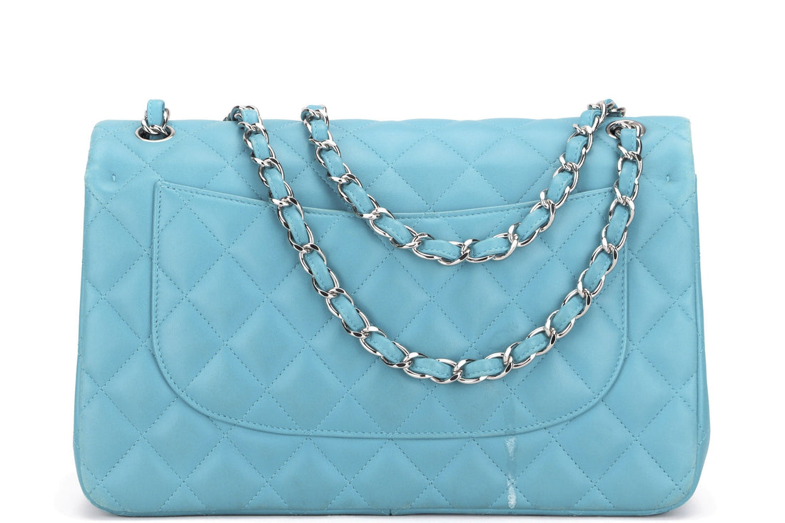 CHANEL CLASSIC FLAP (1943xxxx) JUMBO TURQUOISE COLOR LAMBSKIN SILVER HARDWARE, WITH , NO DUST COVER - Bags