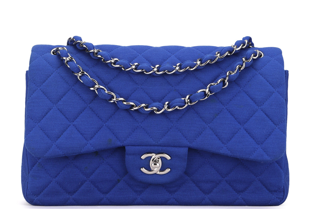 CHANEL CLASSIC FLAP (1962xxxx) JUMBO BLUE FABRIC SILVER HARDWARE, WITH , NO DUST COVER - Bags