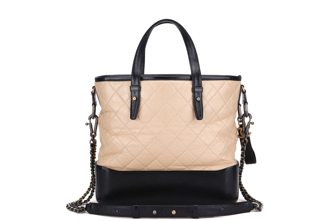 CHANEL GABRIELLE SHOPPING TOTE (2437xxxx) MEDIUM BEIGE BLACK CALFSKIN MIXED HARDWARE, WITH  & DUST COVER - Bags