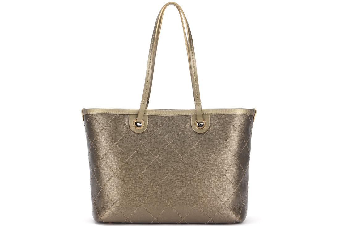 CHANEL SHOPPING FEVER TOTE (2032xxxx) WILD STITCH KHAKI CAVIAR LEATHER GOLD HARDWARE, WITH POUCH, , DUST COVER & BOX - Bags