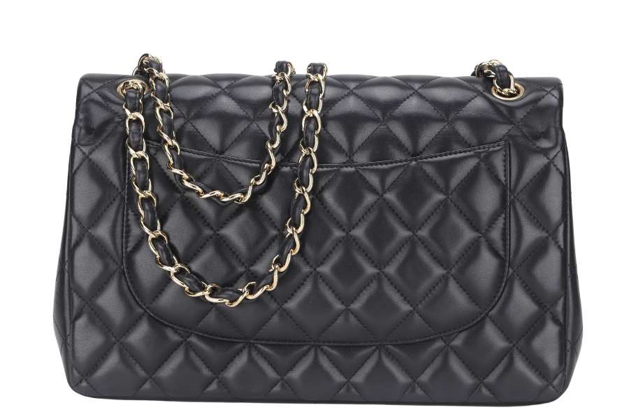 CHANEL CLASSIC DOUBLE FLAP JUMBO BLACK LAMBSKIN LEATHER GHW (1685xxxx) WITH  AND DUST COVER - Bags