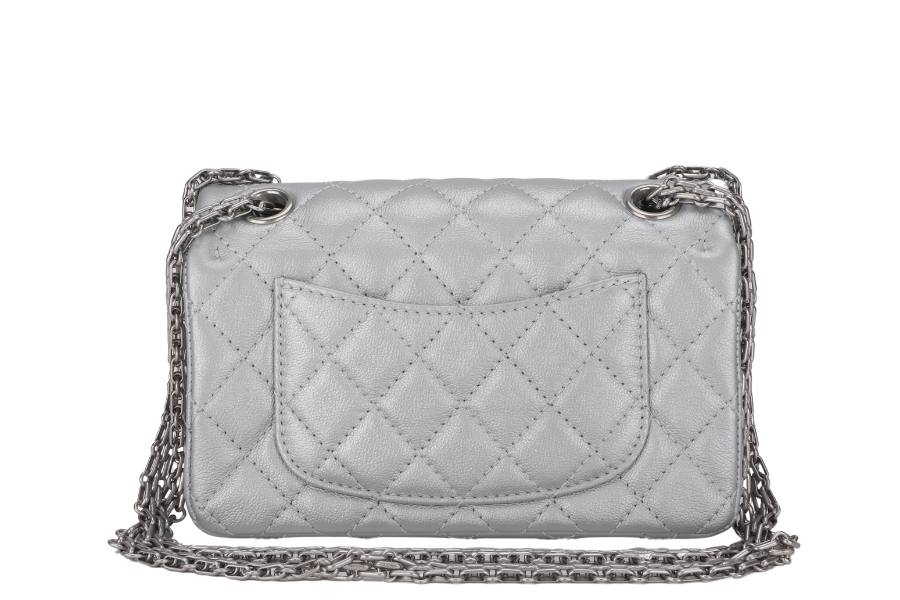 CHANEL CLASSIC FLAP REISSUE 2.55 MINI SILVER CALFSKIN SHW AUL4xxxx(MICROCHIP) WITH DUST COVER AND BOX - Bags