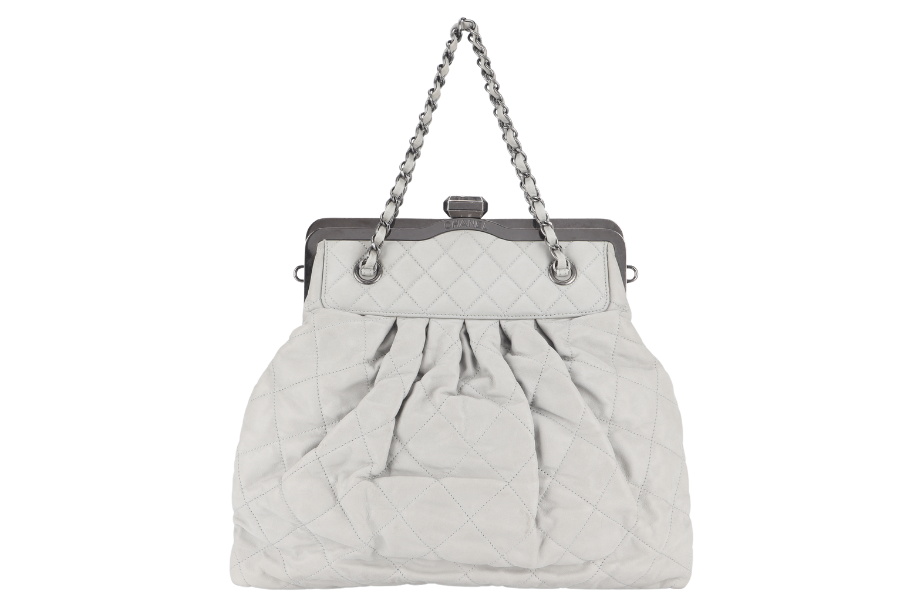 CHANEL CHIC FRAME TOTE (1484xxxx) LIGHT GREY CALFSKIN SILVER HARDWARE WITH  AND DUST COVER - Bags
