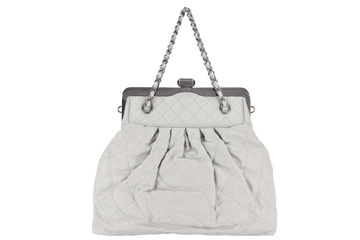 CHANEL CHIC FRAME TOTE (1484xxxx) LIGHT GREY CALFSKIN SILVER HARDWARE WITH  AND DUST COVER - Bags