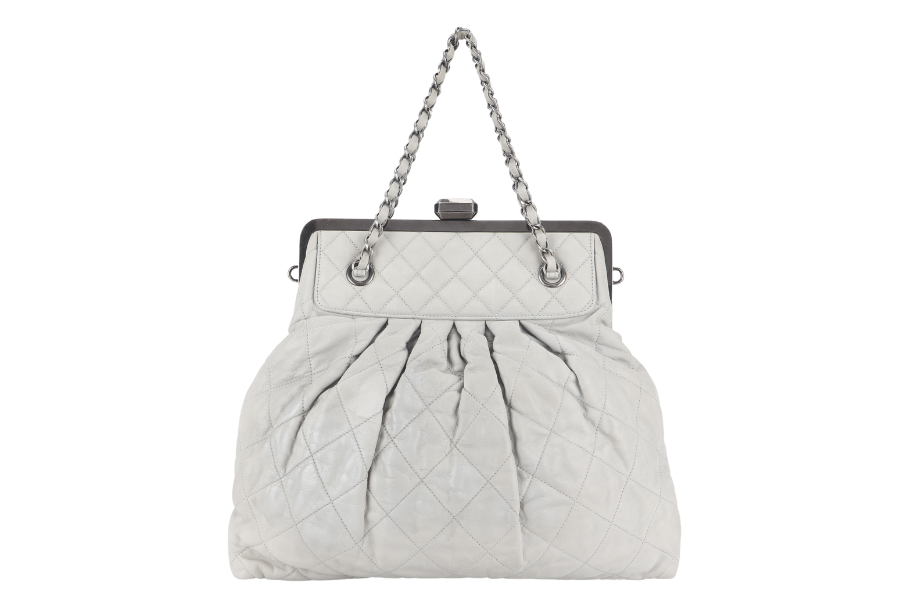 CHANEL CHIC FRAME TOTE (1484xxxx) LIGHT GREY CALFSKIN SILVER HARDWARE WITH  AND DUST COVER - Bags - 2