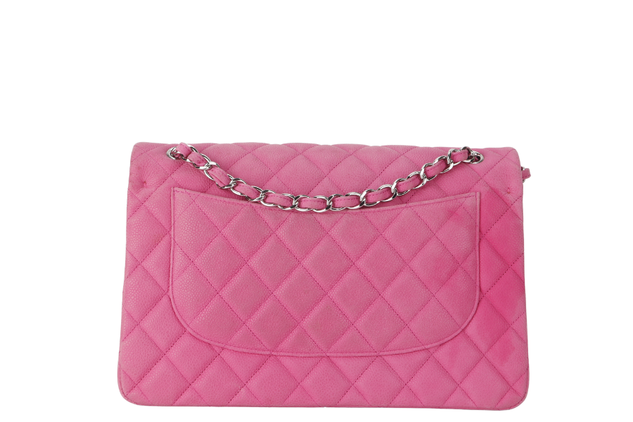 CHANEL CLASSIC DOUBLE FLAP BAG JUMBO FUSCHIA SUEDE CAVIAR SILVER HARDWARE (1803xxxx) NO DUST COVER - Bags