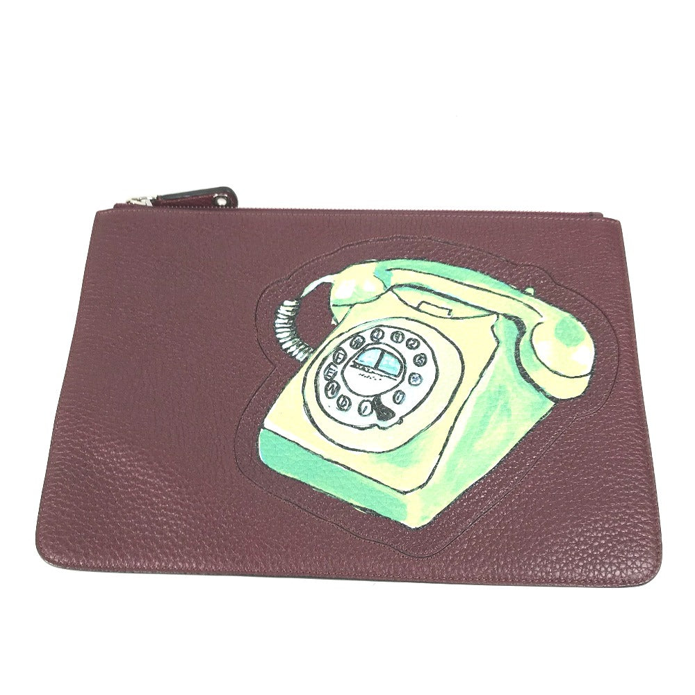 FENDI Clutch bag 7N0078 leather Brown type Pouch pouch Telephone Design mens Used - Handbags, Wallets & Cases