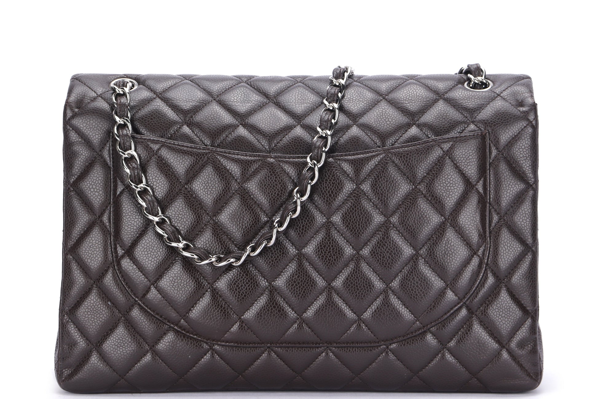 CHANEL CLASSIC FLAP MAXI SINGLE FLAP (1401xxxx) BROWN CAVIAR LEATHER, SILVER HARDWARE, WITH , DUST COVER & BOX - Bags - 2