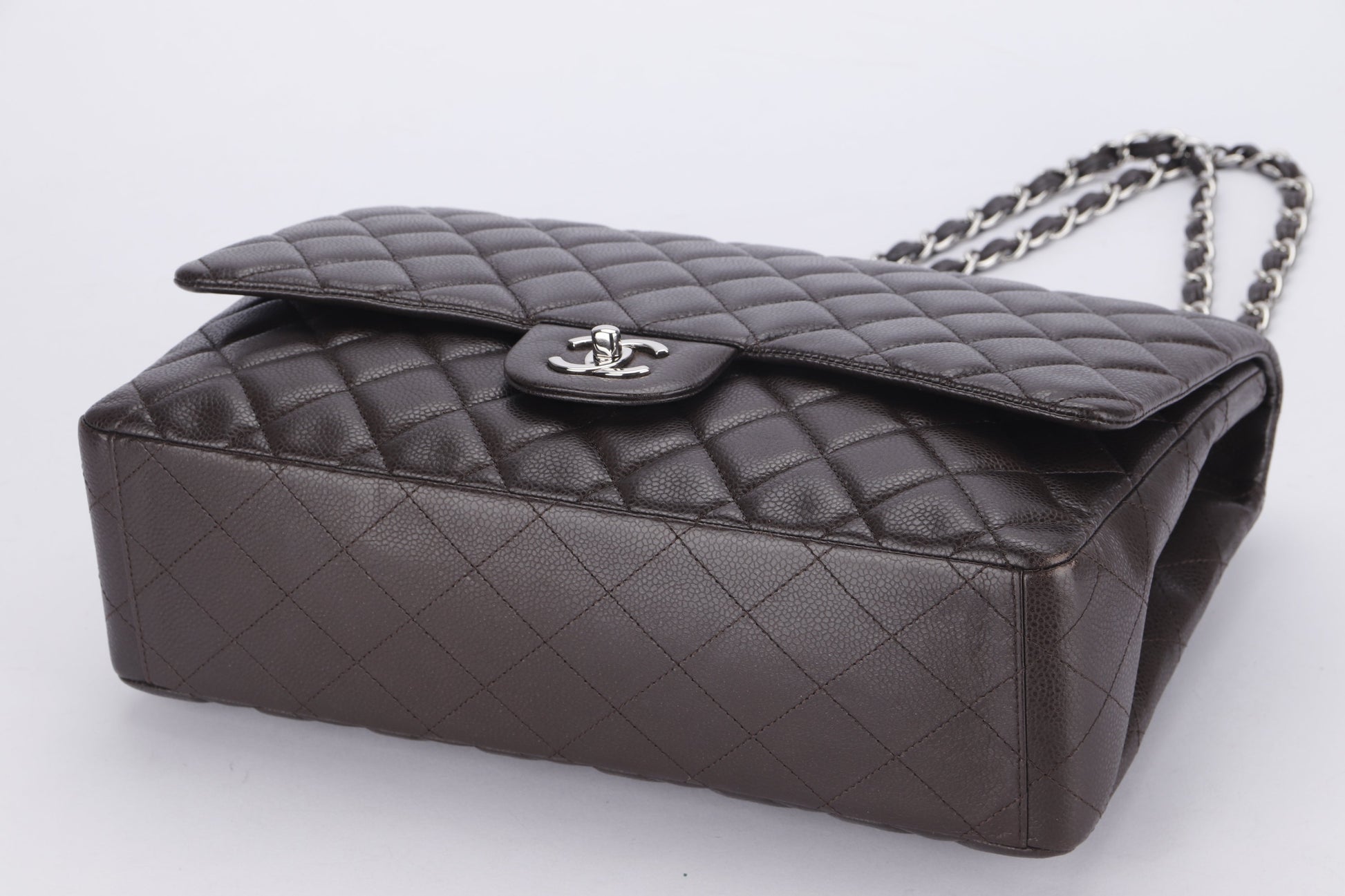 CHANEL CLASSIC FLAP MAXI SINGLE FLAP (1401xxxx) BROWN CAVIAR LEATHER, SILVER HARDWARE, WITH , DUST COVER & BOX - Bags - 4