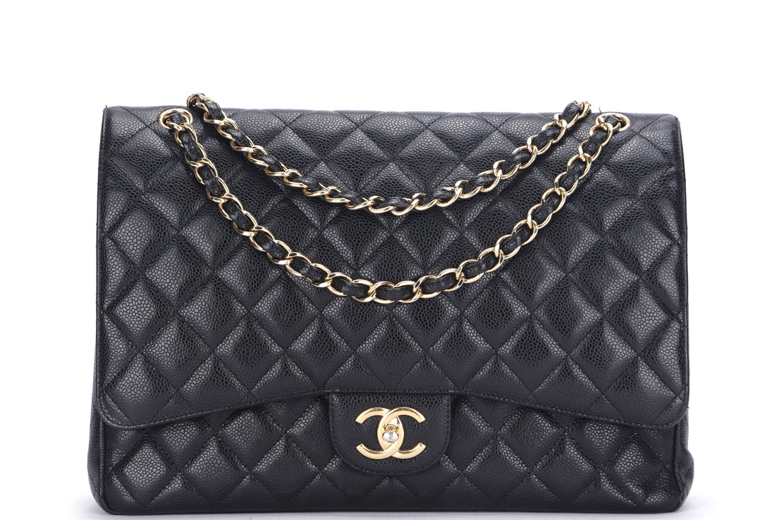 CHANEL CLASSIC FLAP MAXI (1971xxxx) BLACK CAVIAR LEATHER, GOLD HAREDWARE, WITH , NO DUST COVER - Bags