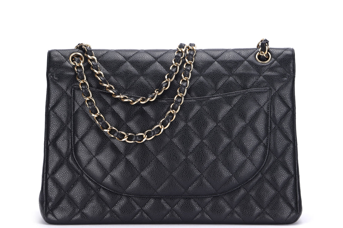 CHANEL CLASSIC FLAP MAXI (1971xxxx) BLACK CAVIAR LEATHER, GOLD HAREDWARE, WITH , NO DUST COVER - Bags