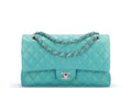 CHANEL CLASSIC DOUBLE FLAP (1641xxxx) MEDIUM GREEN LAMBSKIN LEATHER, SILVER CHAIN, WITH , DUST COVER & BOX - Bags