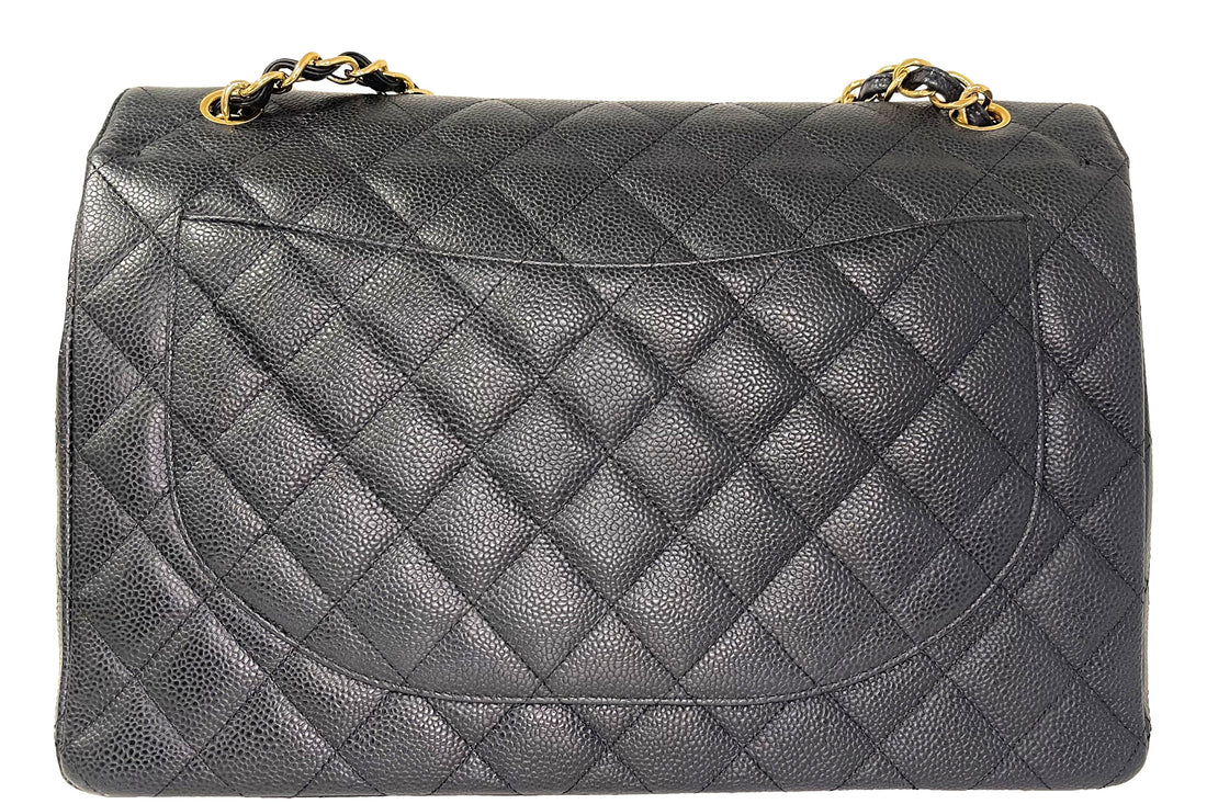 CHANEL CLASSIC FLAP MAXI FLAP (1534xxxx) BLACK CAVIAR GOLD CHAIN, WITH  & DUST COVER - Bags
