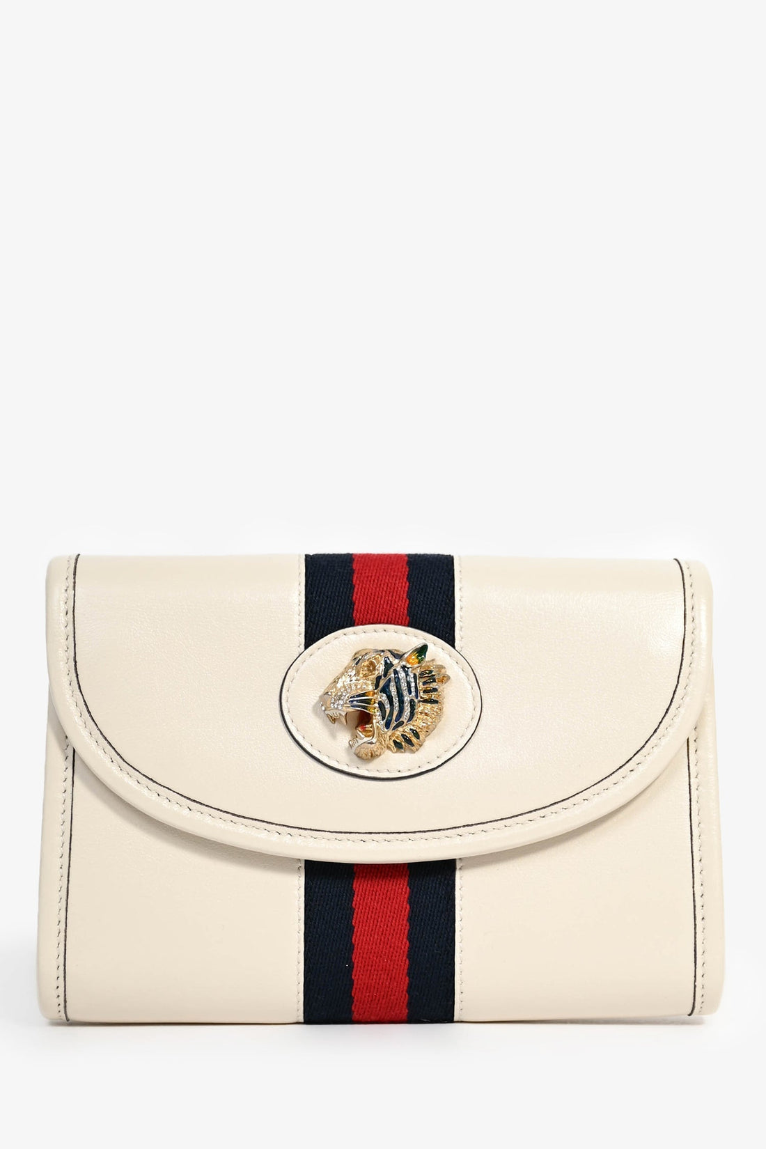 Gucci Cream Leather Web Mini Rajah Clutch with Chain - Handbag & Wallet Accessories