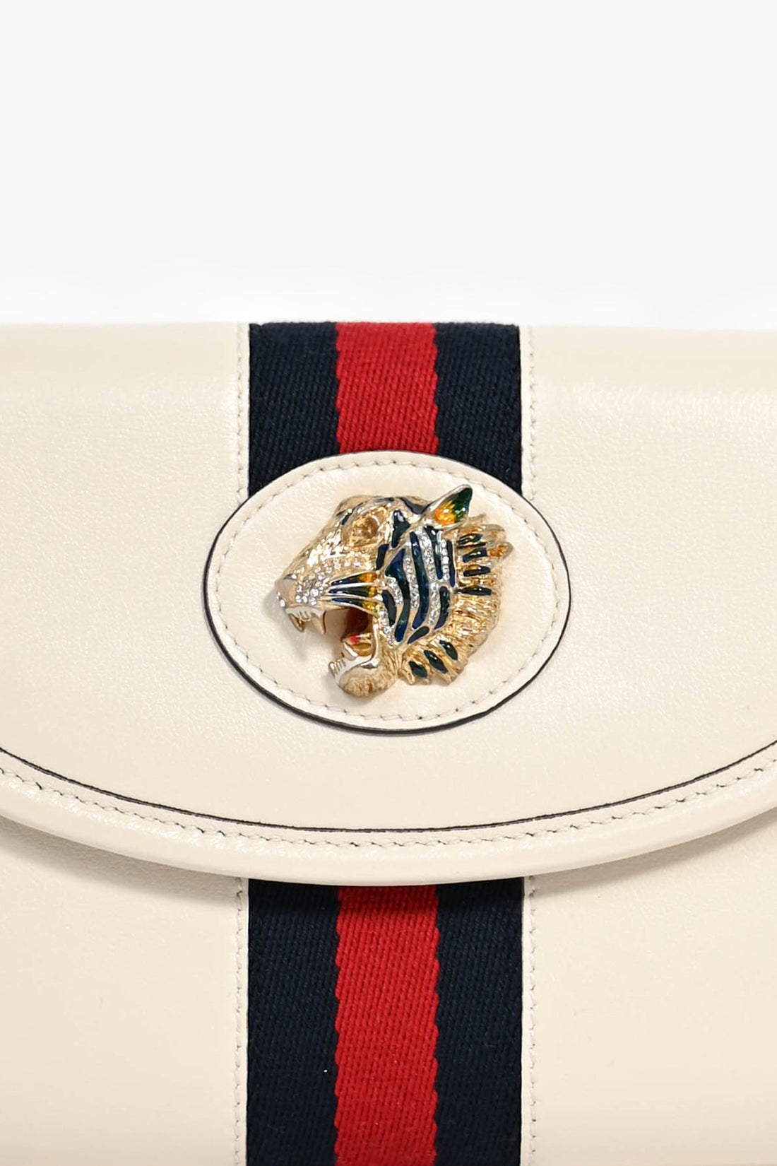 Gucci Cream Leather Web Mini Rajah Clutch with Chain - Handbag & Wallet Accessories