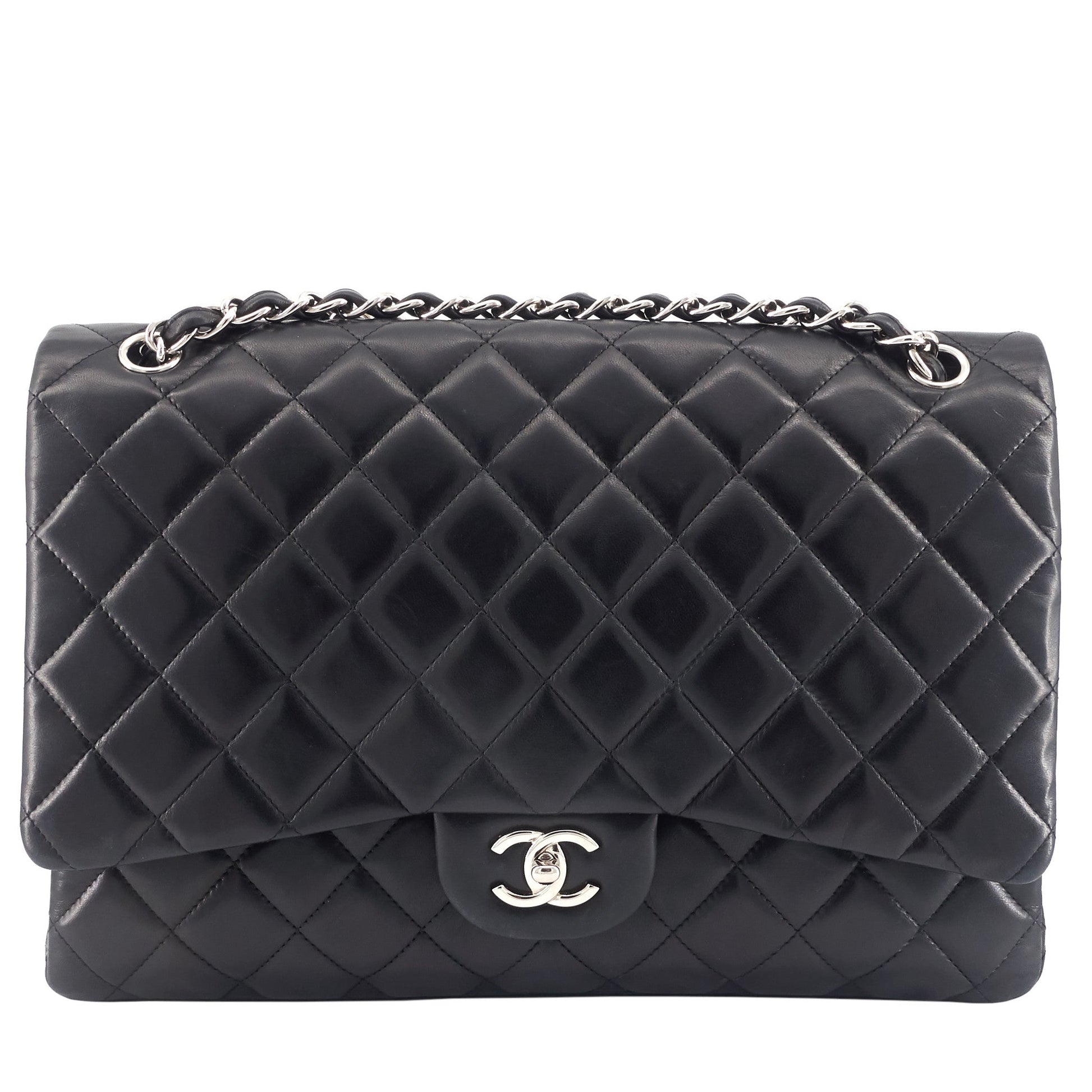 Classic Maxi Single Flap Lambskin Leather Bag