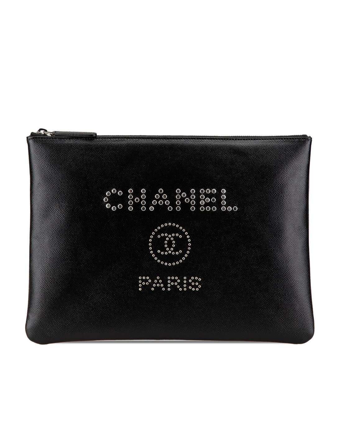Studded Leather Clutch with Top Zip Closure - Handbags, Wallets & Cases