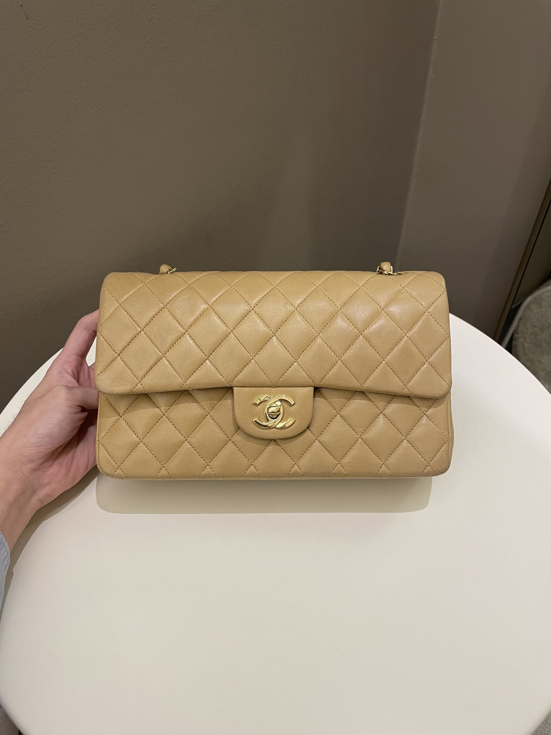 Chanel Vintage Classic Quilted Medium Double Flap Beige Lambskin - Bags