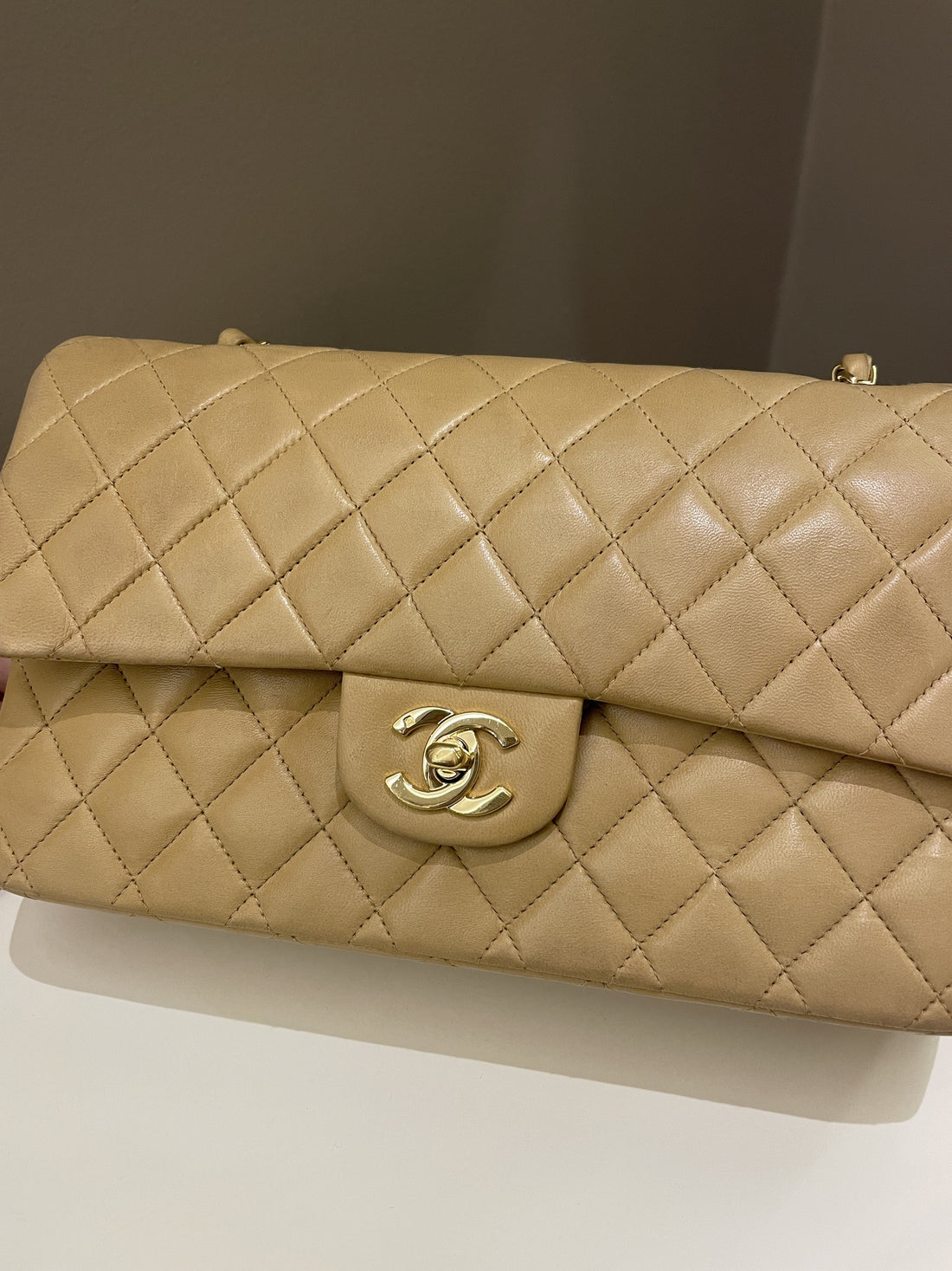 Chanel Vintage Classic Quilted Medium Double Flap Beige Lambskin - Bags