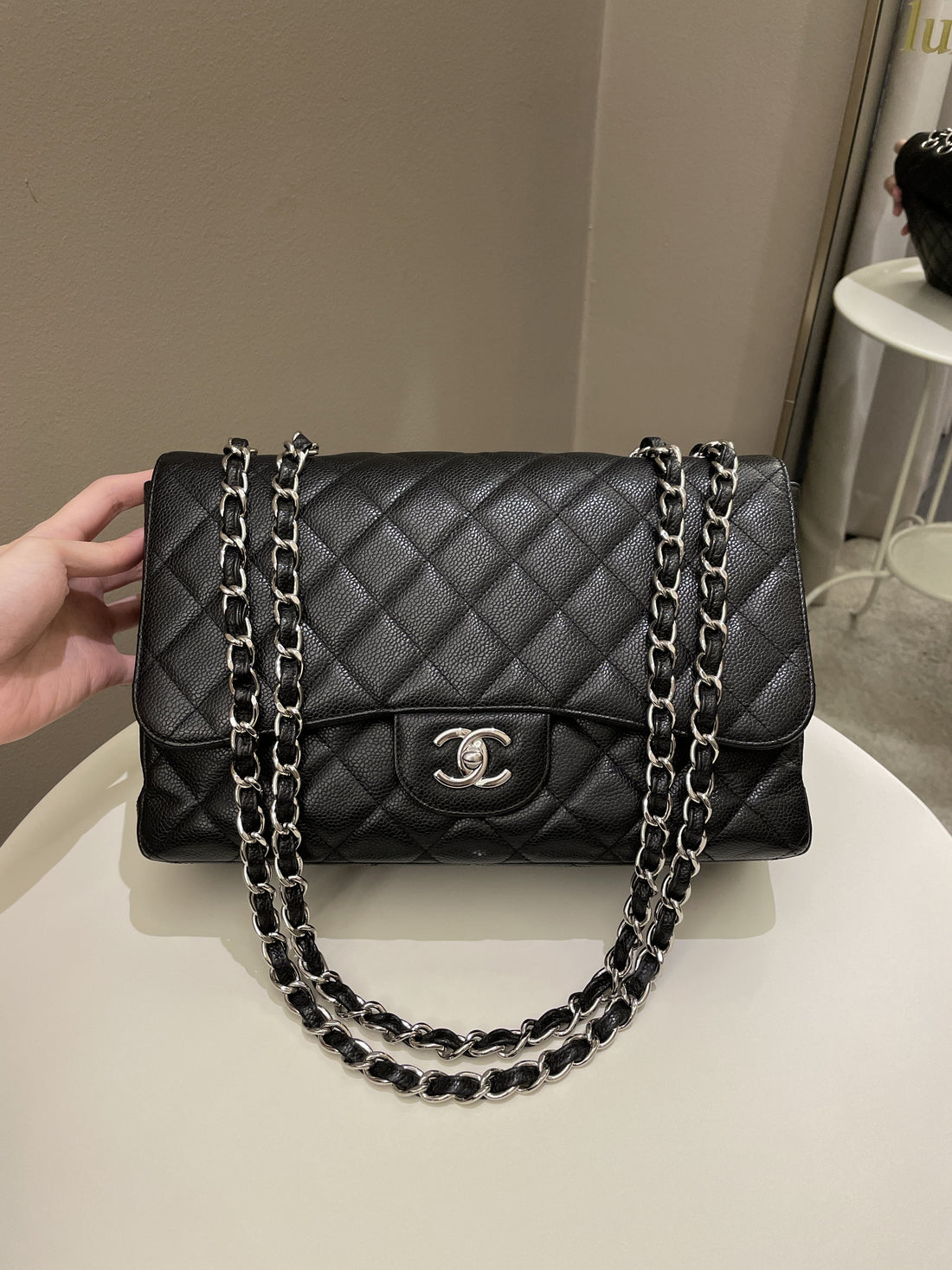 Chanel Classic Quilted Jumbo Single Flap Black Caviar - Bags