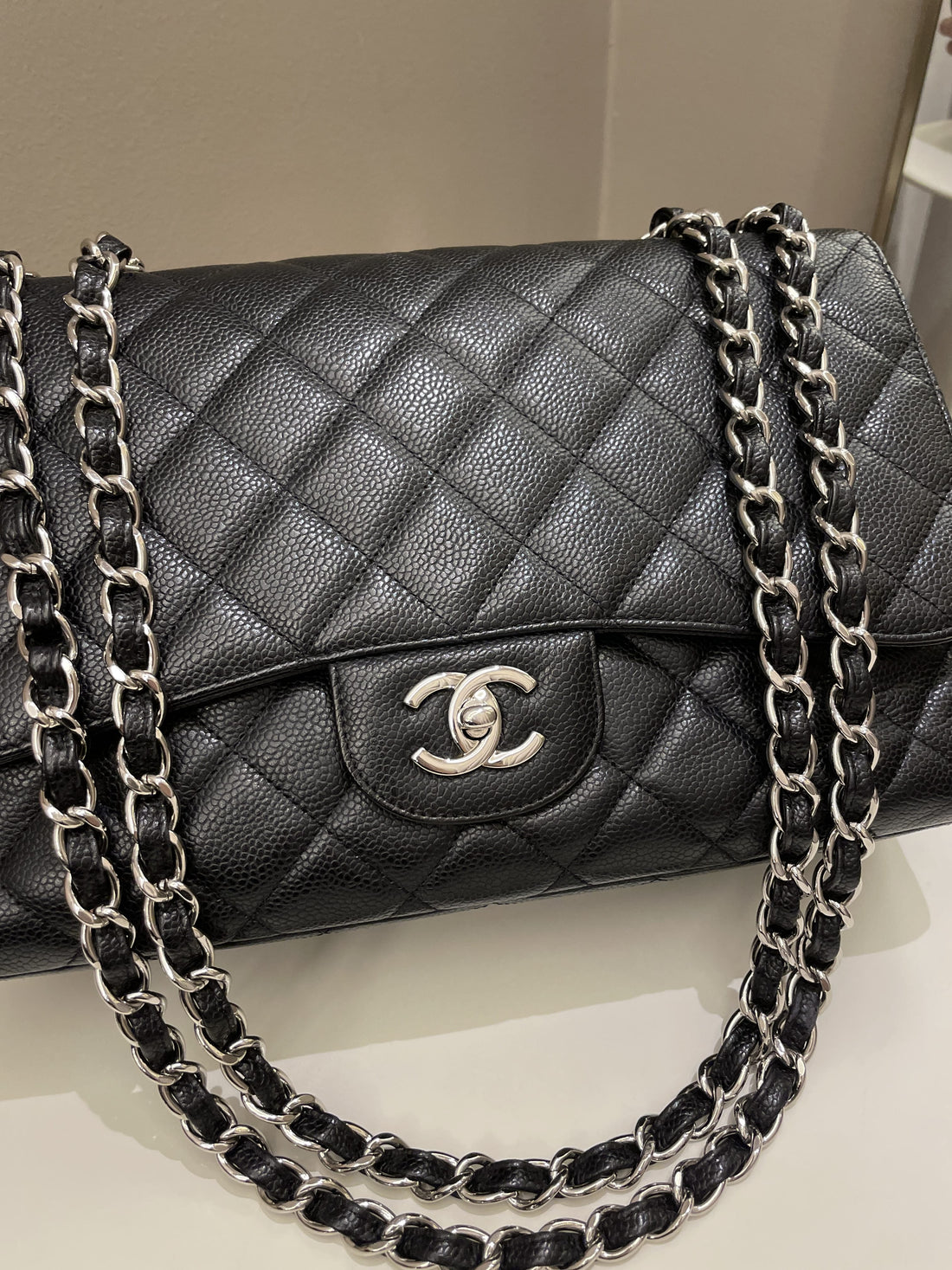 Chanel Classic Quilted Jumbo Single Flap Black Caviar - Bags