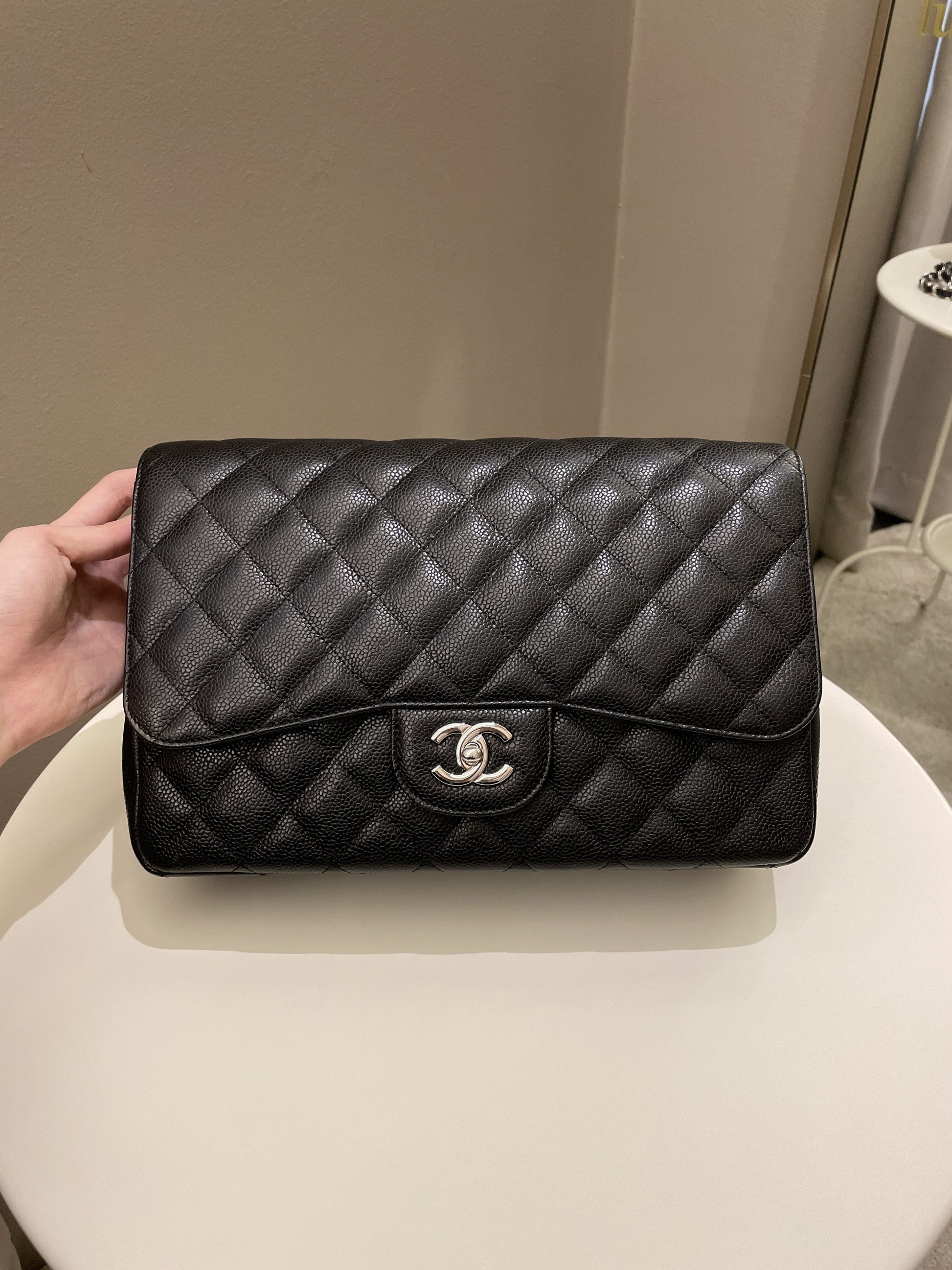 Chanel Classic Quilted Jumbo Single Flap Black Caviar - Bags - 3