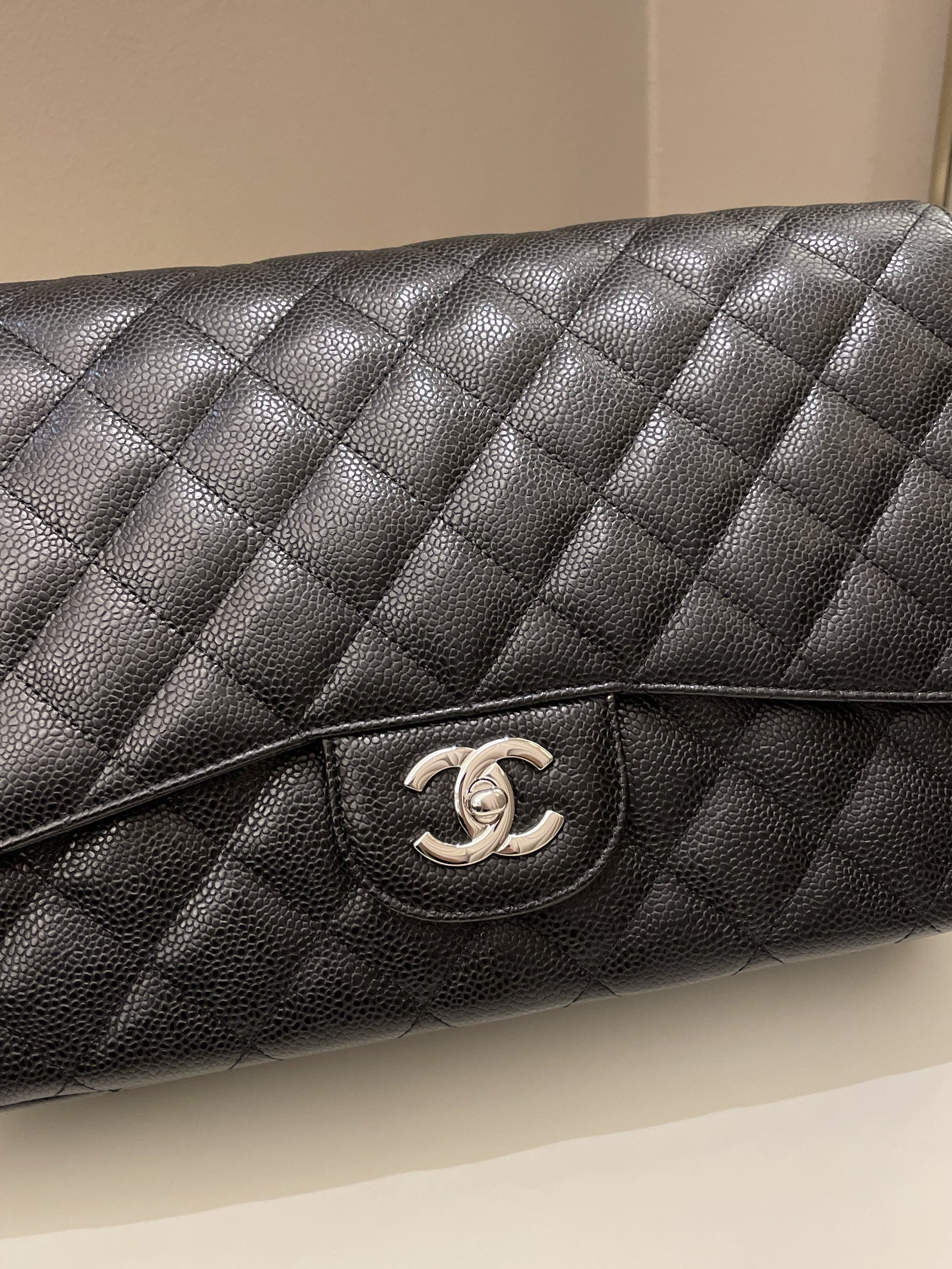 Chanel Classic Quilted Jumbo Single Flap Black Caviar - Bags