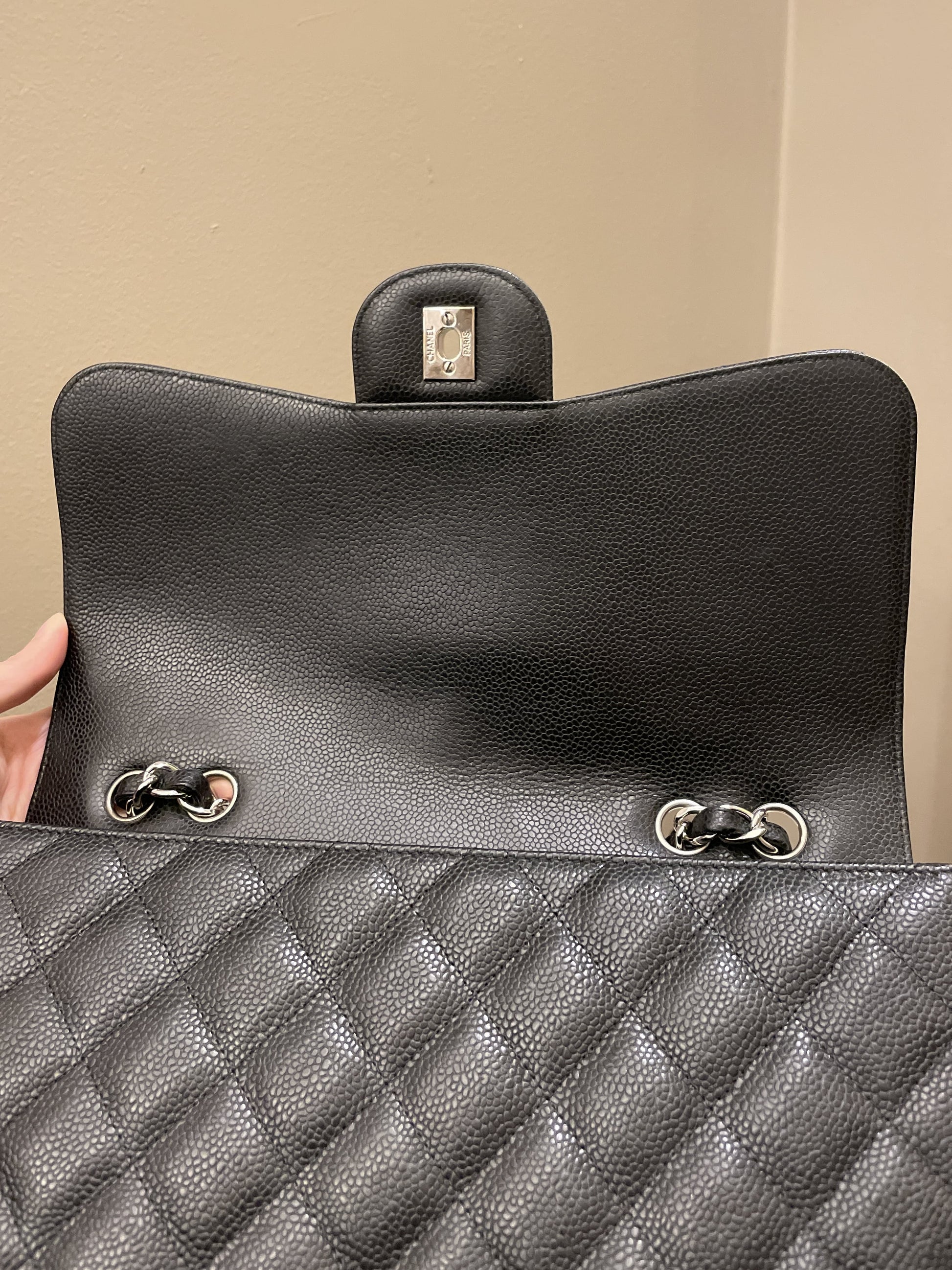 Chanel Classic Quilted Jumbo Single Flap Black Caviar - Bags - 14