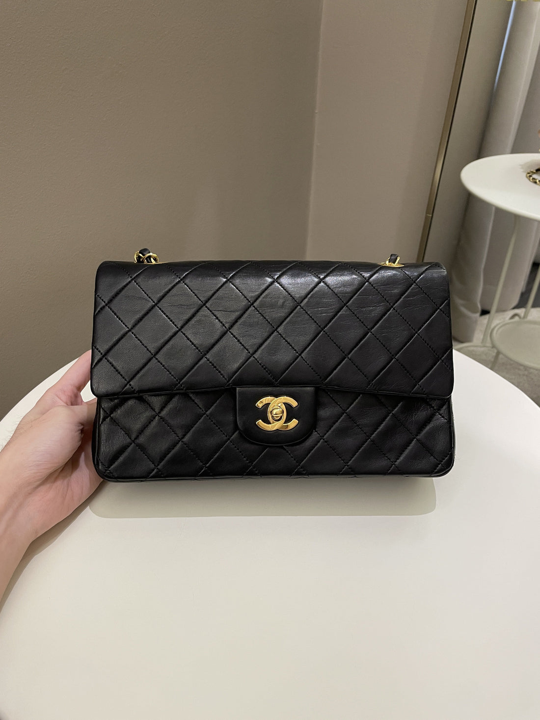 Chanel Vintage Classic Quilted Medium Double Flap Black Lambskin - Bags