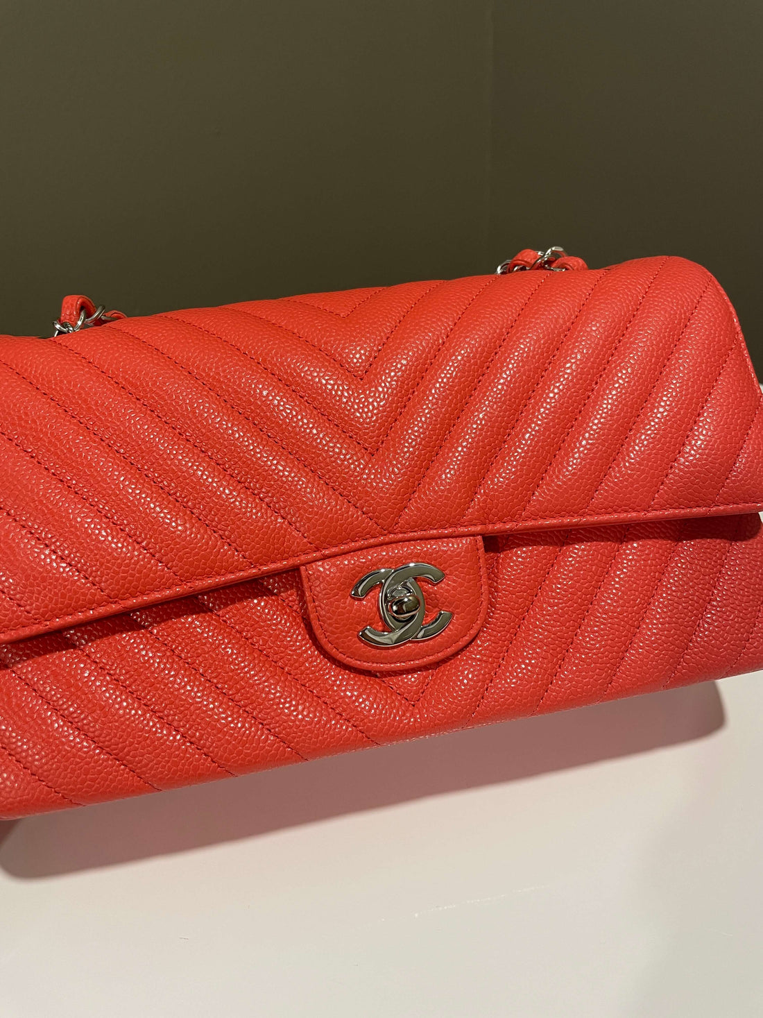 Chanel Classic Chevron Medium Double Flap Coral Caviar - Bags